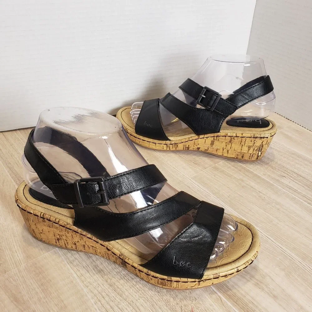 b.o.c Women's EVANGELINE Z49303 Black Buckle Strap Wedge Sandal Black 7M